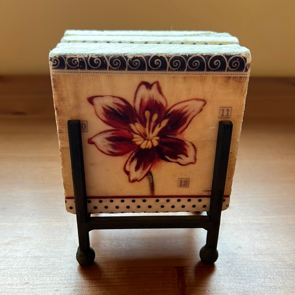 Beautiful set of coasters w/metal stand.